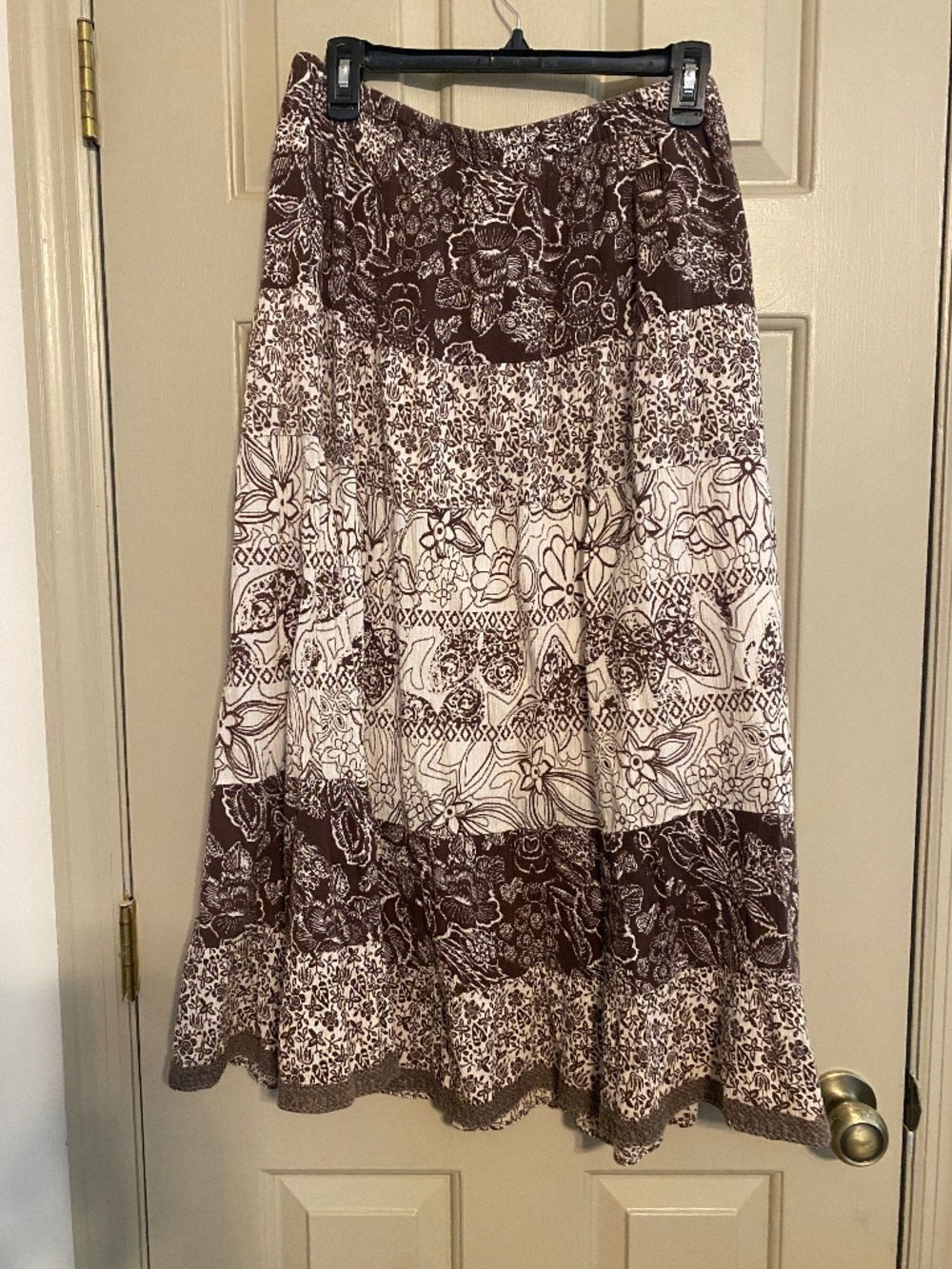 Weekend Choices Brown and White Boho Maxi Skirt Cotton Size M